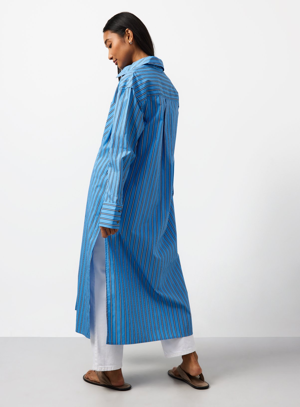 Blue Stripe Poplin Longline Shirt Dress 12 - Image 4 thumbnail